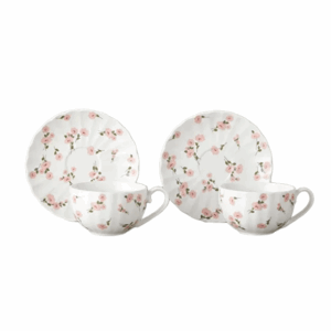 Cordelia New Bone China 4 Piece Teacup Set for 2 People 220 ml White - Pink