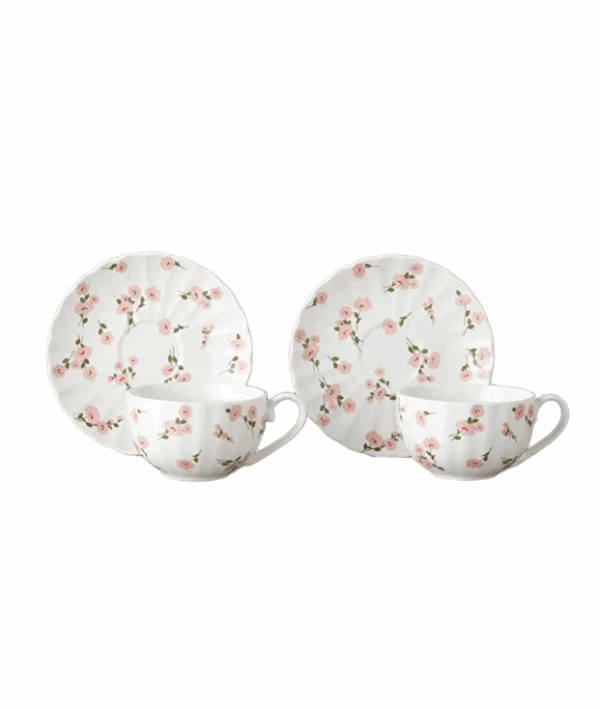Cordelia New Bone China 4 Piece Teacup Set for 2 People 220 ml White - Pink